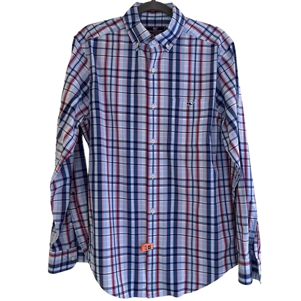Vineyard Vines Blue/White/Pinkish Red Classic Fit Tucker Shirt S